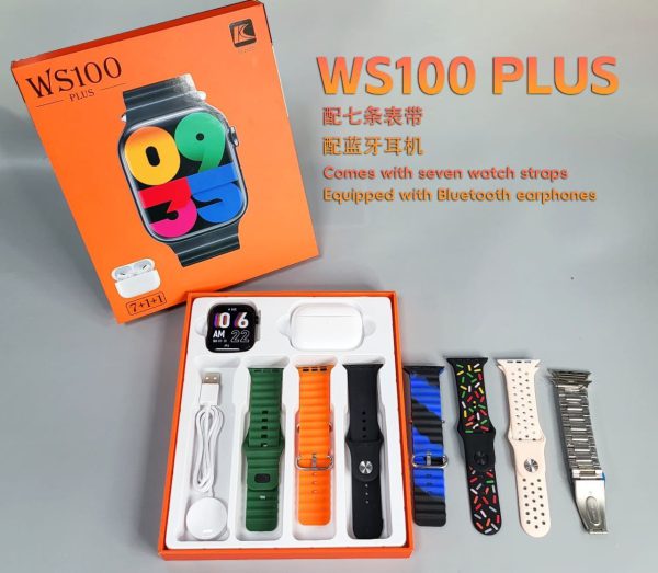 ساعت هوشمند مدل ws-x100 plus همراه با ایرپاد و 7 عدد بند